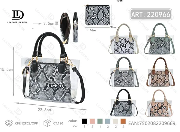 Bolso transparente de mano con estampado de serpiente tipo gelatina (2 piezas)