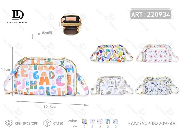 Bolso para celular con doble cierre y estampado tipo bandolera para dama