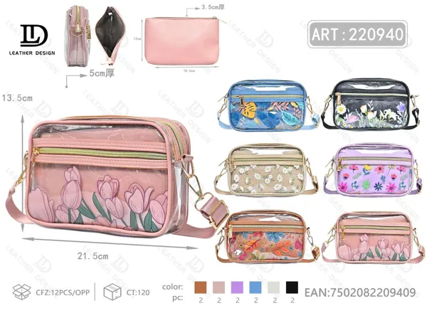 Bolso transparente tipo bandolera con bolsa interior (2 piezas)