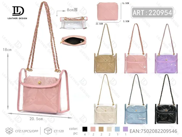 Bolso transparente con cadena y solapa con bolsa interior (2 piezas)