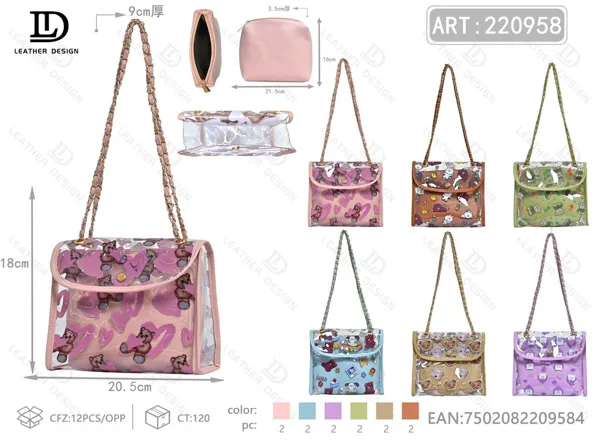Bolso transparente con cadena y solapa con bolsa interior (2 piezas)