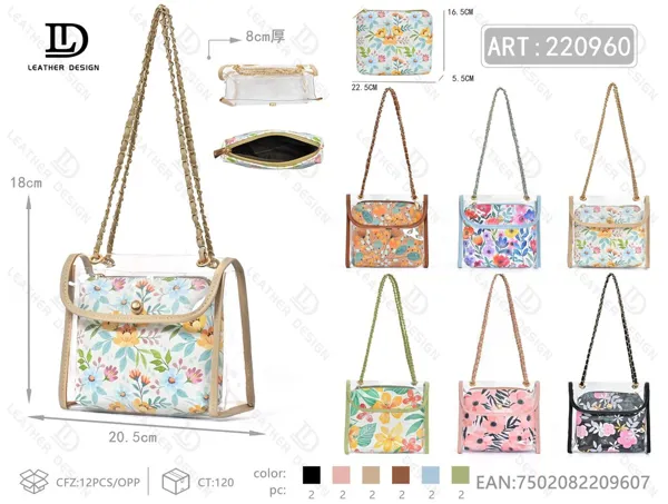 Bolso transparente con cadena y solapa con bolsa interior (2 piezas)