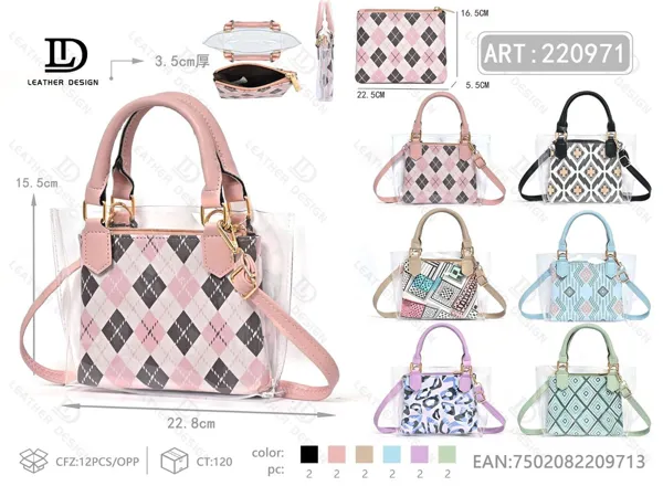 Bolso transparente de mano con estampado y bolsa interior (2 piezas)