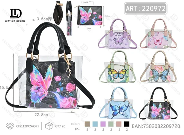 Bolso transparente de mano con estampado y bolsa interior (2 piezas)