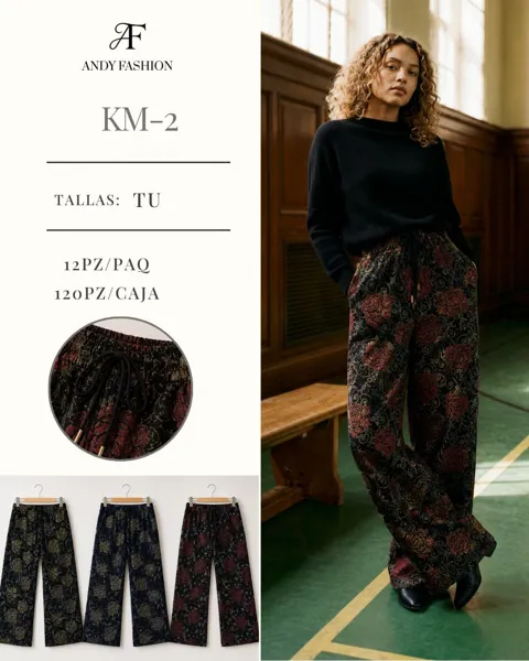 Pantalón de estampado floral con brillos