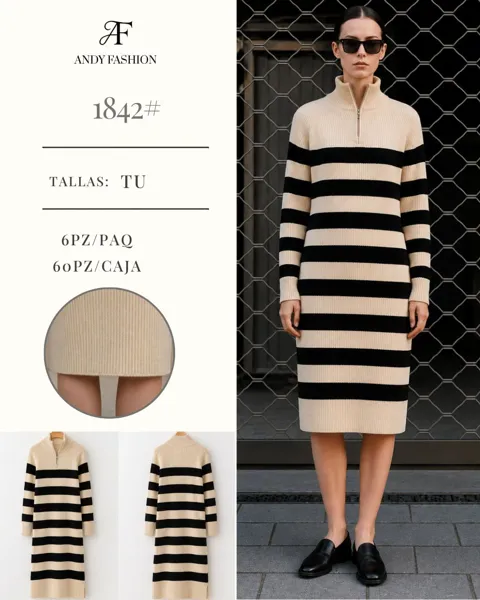 Vestido de punto a rayas con cremallera