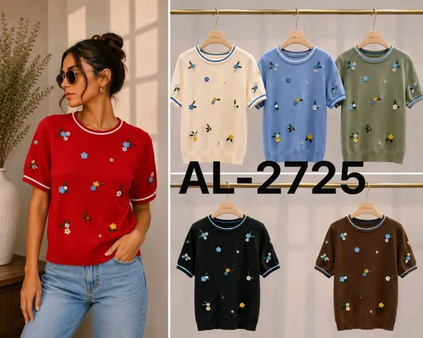 Playera de punto con bordado de flores