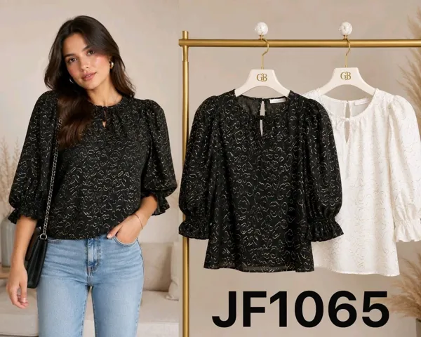 Blusa con detalle de lazo y mangas abullonadas