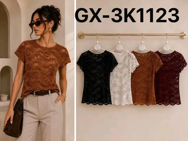 Blusa de encaje de manga corta