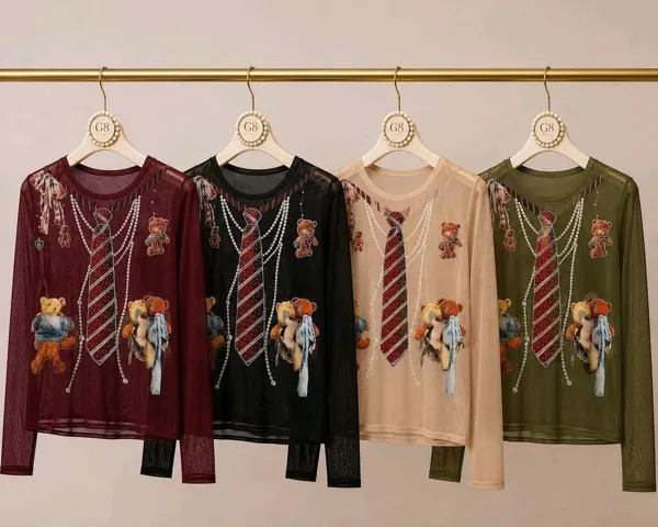 Blusa de malla con estampado de osos