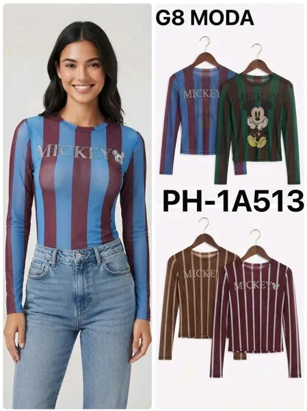 Blusa manga larga de malla estampada Mickey