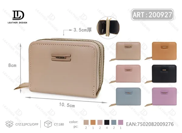 Cartera compacta multifunción para dama con un cierre, tarjetero tipo acordeón y broche metálico