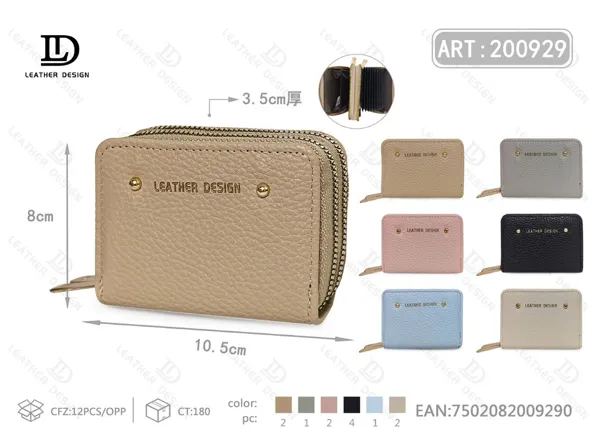 Cartera compacta multifunción para dama con un cierre y tarjetero tipo acordeón, con logo grabado