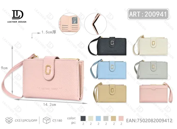 Cartera plegable multifunción para dama con tarjetero, broche y correa de mano