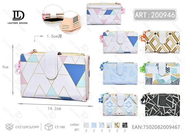Billetera plegable para dama con tarjetero y correa de mano, grabado floral