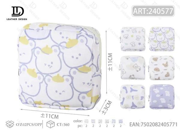 Bolsa organizadora para toallas femeninas con estampado de ositos, tamaño chico