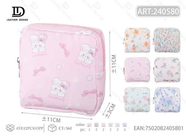Bolsa organizadora para toallas femeninas con estampado de conejitos, tamaño chico