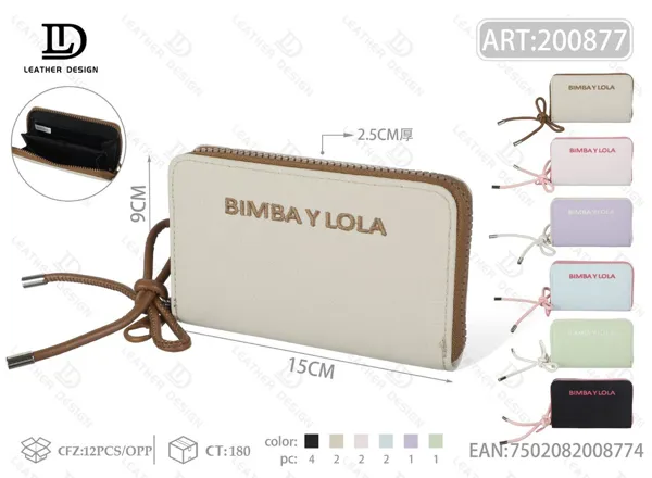 Cartera para dama con un cierre y letras bordadas, tamaño mediano