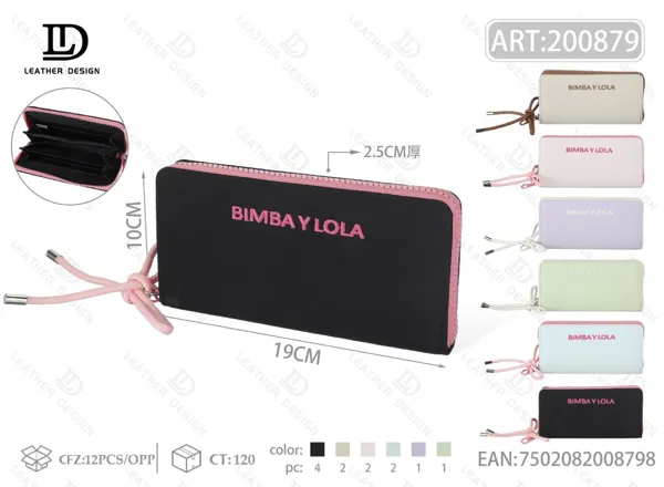 Cartera para dama con un cierre y letras bordadas, tamaño grande