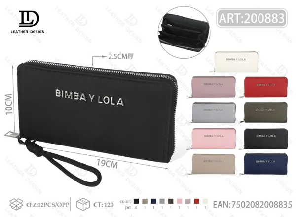 Cartera para dama con un cierre y placa metálica, tamaño grande