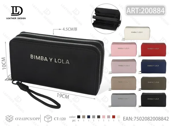 Cartera para dama con dos cierres y placa metálica, tamaño grande