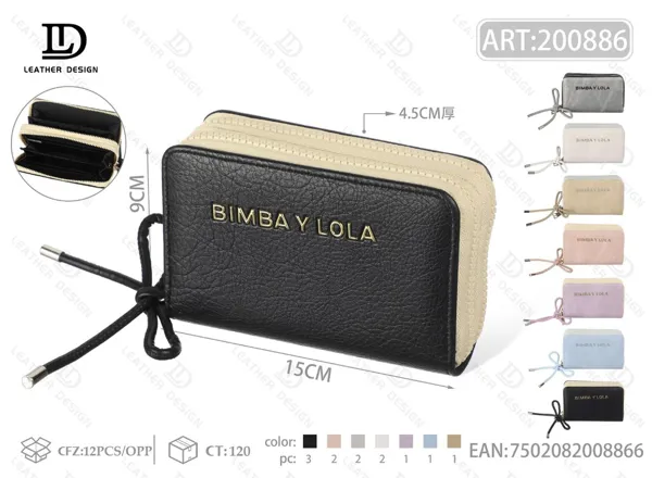 Cartera para dama de piel texturizada con dos cierres, tamaño mediano
