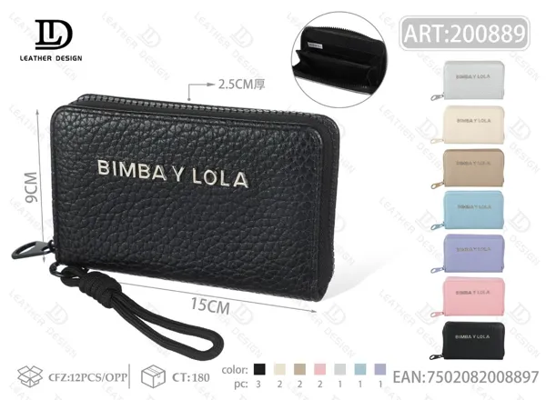 Cartera para dama de piel grabada con un cierre, tamaño mediano