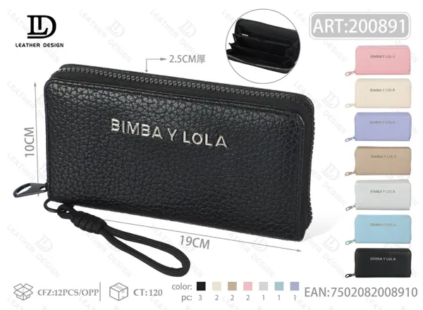 Cartera para dama de piel grabada con un cierre, tamaño grande