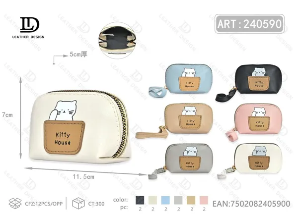 Monedero semicircular con estampado de gatito y correa de mano