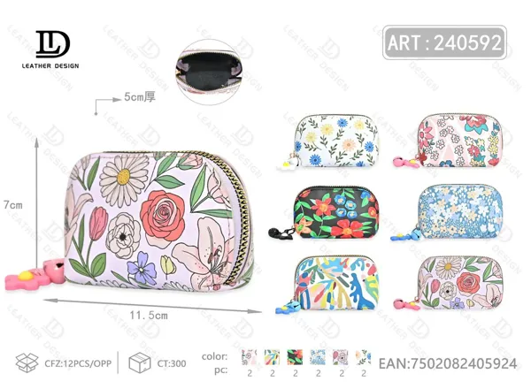 Monedero semicircular con estampado floral y correa de mano