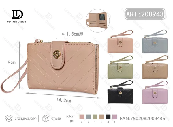 Billetera plegable para dama con tarjetero, broche y correa de mano