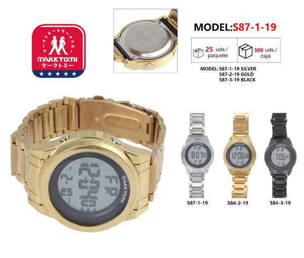 Reloj digital retro para caballero con correa metálica, color dorado