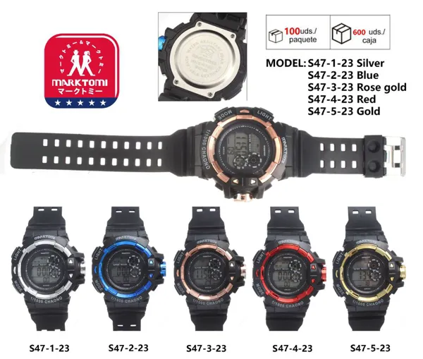 Reloj digital deportivo para caballero con correa de silicona, bisel de color, resistente al agua