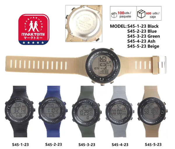 Reloj digital deportivo con correa de silicona y brújula, resistente al agua