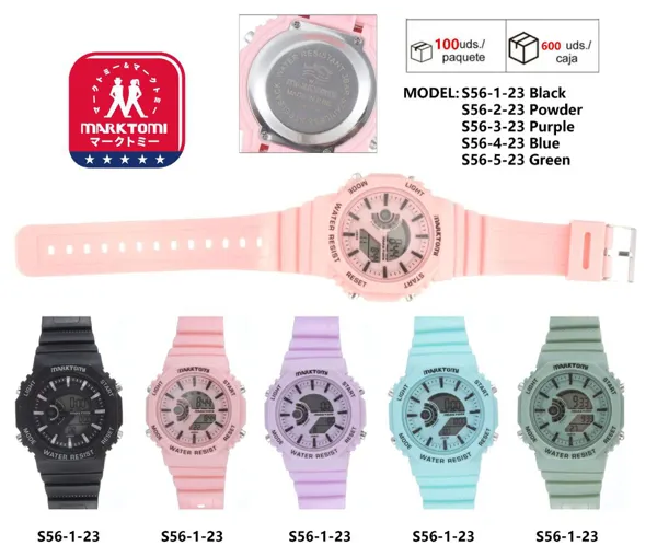 Reloj deportivo analógico-digital con correa de silicona, colores pastel, resistente al agua