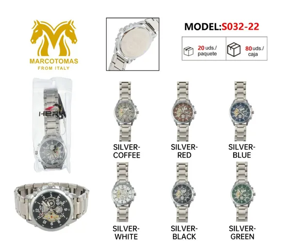 Reloj análogo automático esqueleto para caballero con correa metálica de acero inoxidable, color plateado