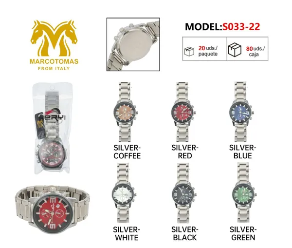 Reloj análogo tipo cronógrafo para caballero con correa metálica de acero inoxidable, color plateado