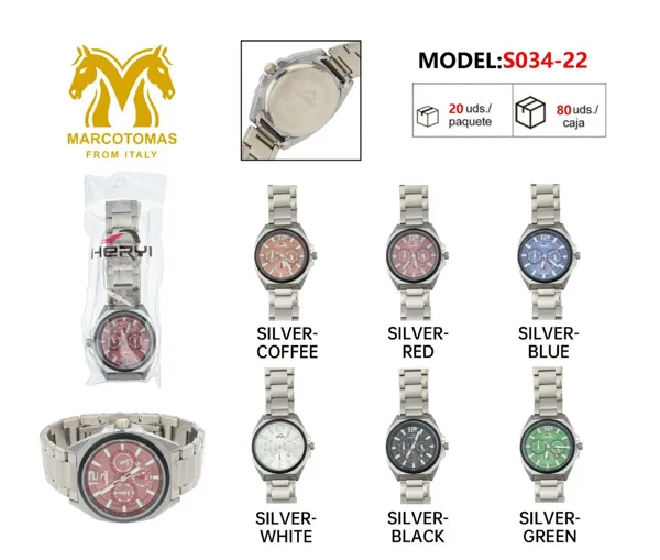 Reloj análogo deportivo para caballero con correa metálica de acero inoxidable, color plateado