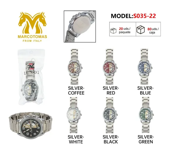 Reloj análogo tipo cronógrafo para caballero con correa metálica de acero inoxidable, color plateado