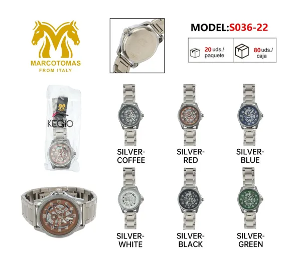 Reloj análogo esqueleto para caballero con correa metálica de acero inoxidable, color plateado