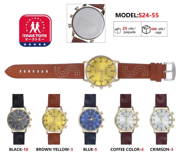 Reloj análogo de vestir para caballero, correa de piel café