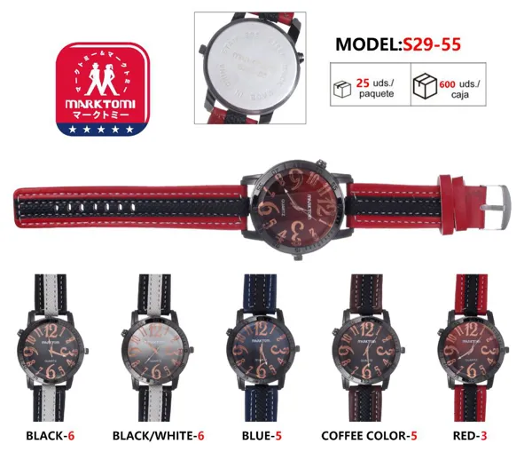 Reloj análogo con números grandes para caballero, correa de piel bicolor