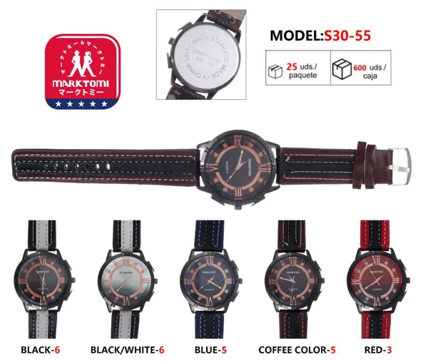 Reloj análogo con números romanos para caballero, correa de piel