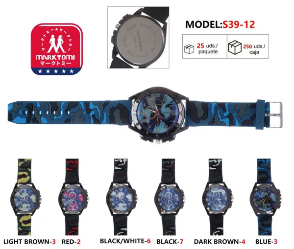 Reloj análogo deportivo para caballero, correa de silicona estampado militar