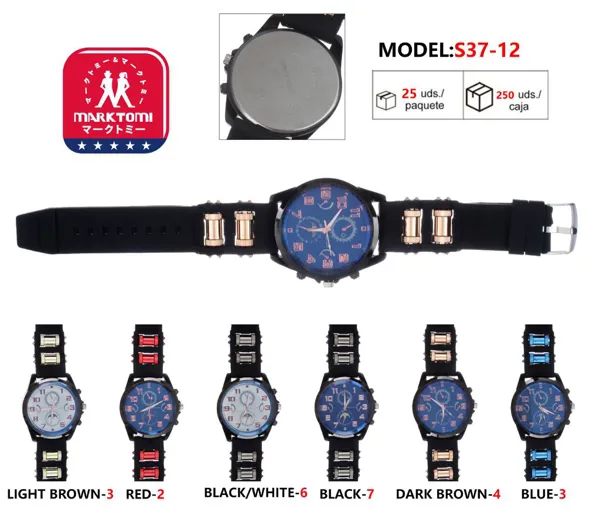 Reloj análogo deportivo multiesfera para caballero, correa de silicona negra