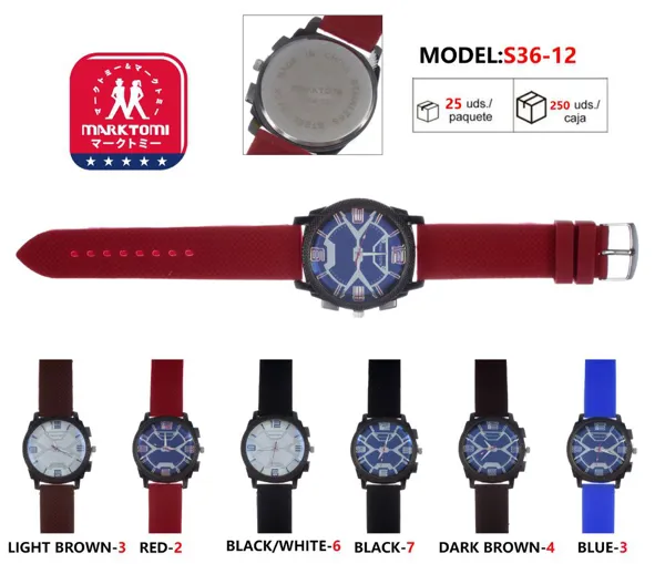 Reloj análogo deportivo para caballero, correa de silicona roja
