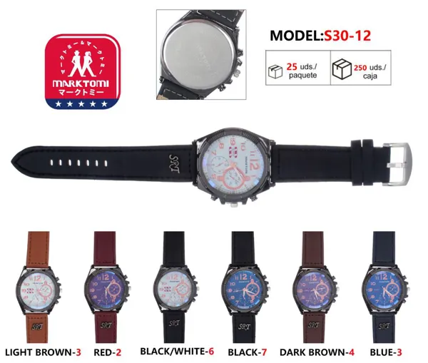 Reloj análogo para caballero con correa de piel, estilo cronógrafo
