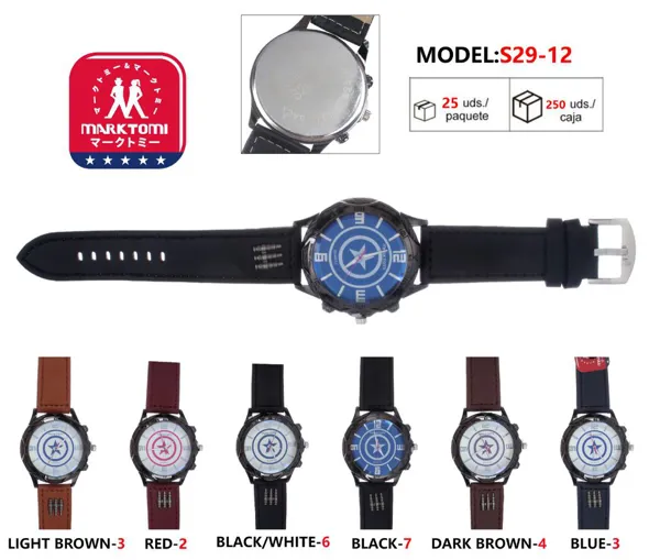 Reloj análogo para caballero con correa de piel, diseño de estrella