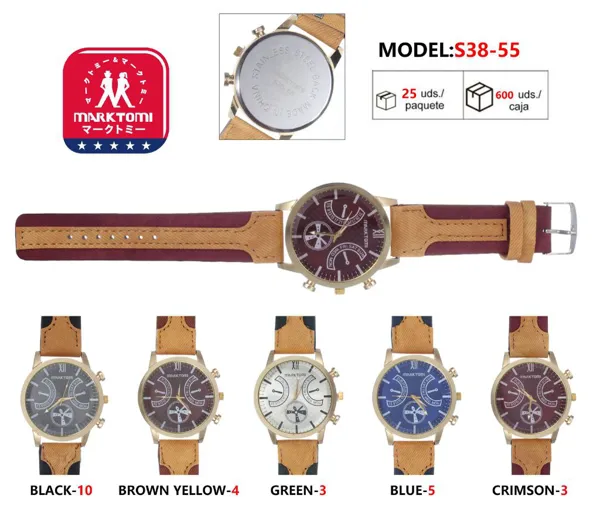 Reloj análogo de moda para caballero con correa de piel, estilo cronógrafo