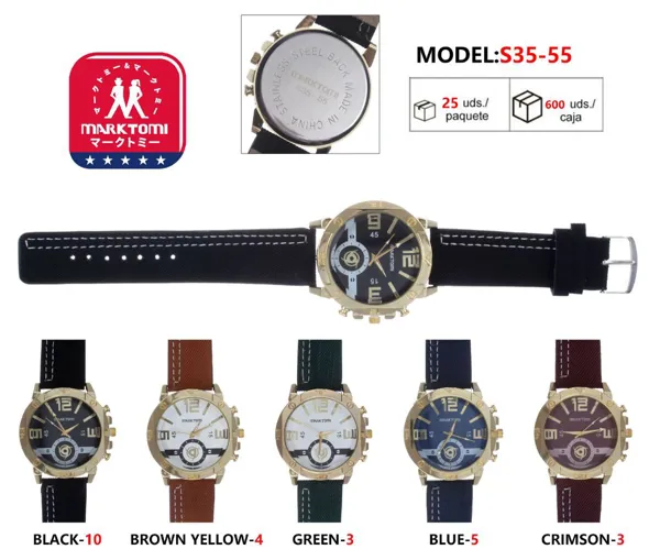 Reloj análogo de moda para caballero con correa de piel, carátula grande